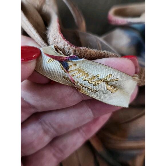 Y2K Kimika Ethnic Tribal Faux suede Shift Mini Dress w/ Fringe Euro Summer M - Picture 4 of 9